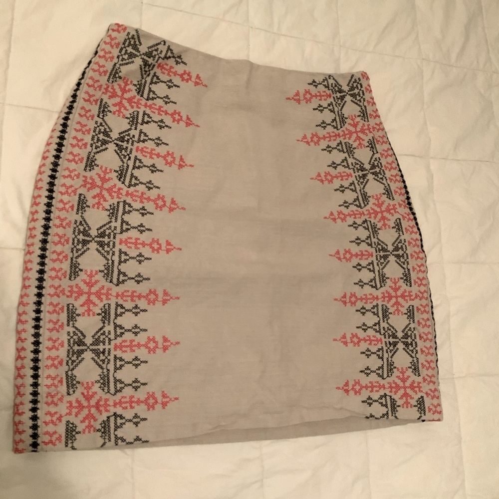Ann Taylor LOFT Cotton Linen Blend Embroidered Khaki Skirt Size 4